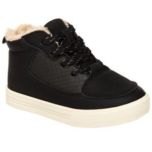 NWT OshKosh Toddler Boy Sherpa Detail Lace-Up Black Sneakers